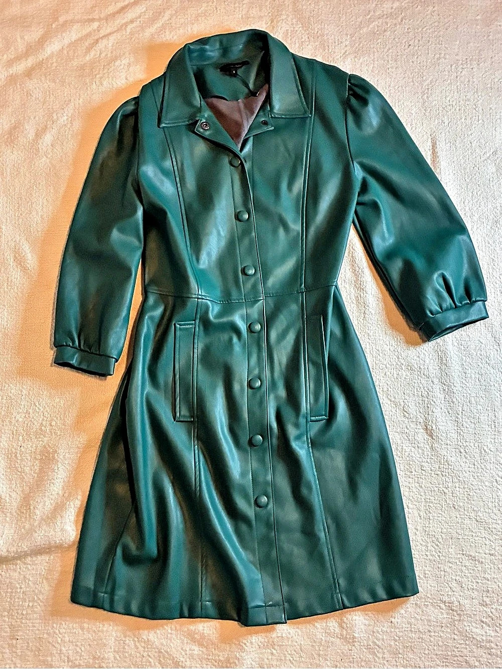 Petite Studio Green Faux Leather Midi Dress Size 6 Like New